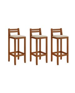 Kit 3 Banquetas em Madeira Maciça Ibiza Balcão 98 Cm com Encosto - Malbec Assento Off White