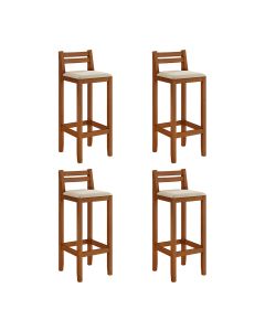 Kit 4 Banquetas em Madeira Maciça Ibiza Balcão 98 Cm com Encosto - Malbec Assento Off White