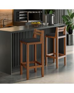 Conjunto 2 Banquetas em Madeira Maciça Ibiza Balcão 98 Cm - Malbec Assento Preto