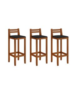 Kit 3 Banquetas em Madeira Maciça Ibiza Balcão 98 Cm com Encosto - Malbec Assento Preto