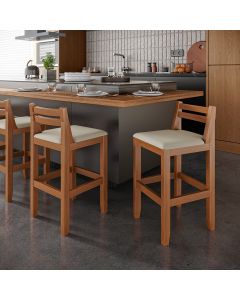 Kit 3 Banquetas em Madeira Maciça Ibiza Ilha 78 Cm - Malbec Assento Off White