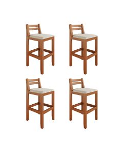 Kit 4 Banquetas em Madeira Maciça Ibiza Ilha 78 Cm com Encosto - Malbec Assento Off White