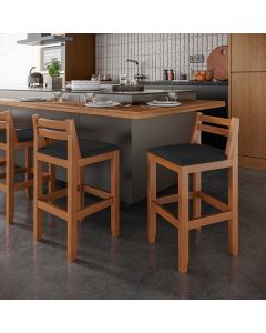 Kit 3 Banquetas em Madeira Maciça Ibiza Ilha 78 Cm - Malbec Assento Preto