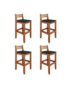 Kit 4 Banquetas em Madeira Maciça Ibiza 78 Cm com Encosto - Malbec Assento Preto